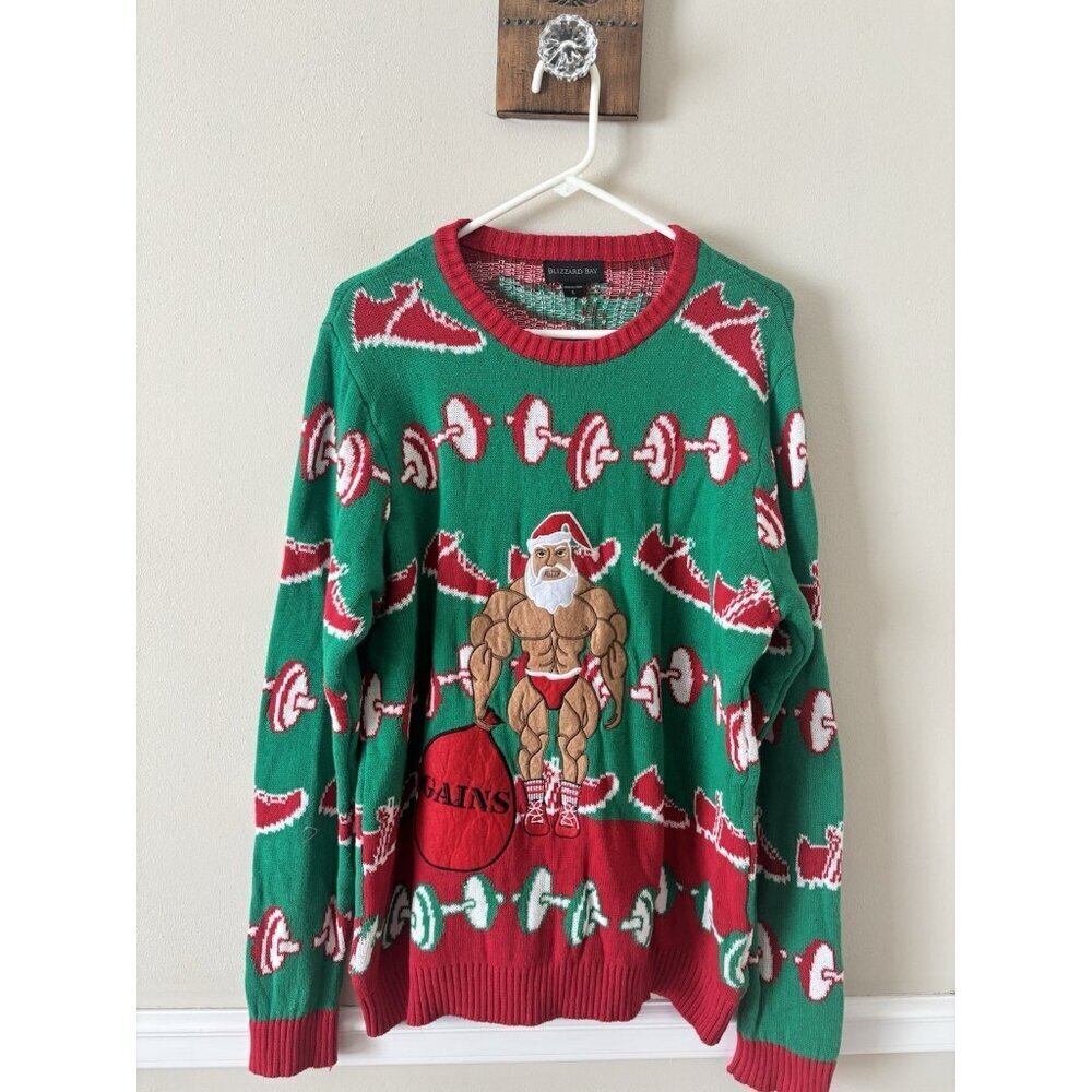 Blizzard Bay Mens Size L Gains Body Builder Santa Ugly Christmas Sweater